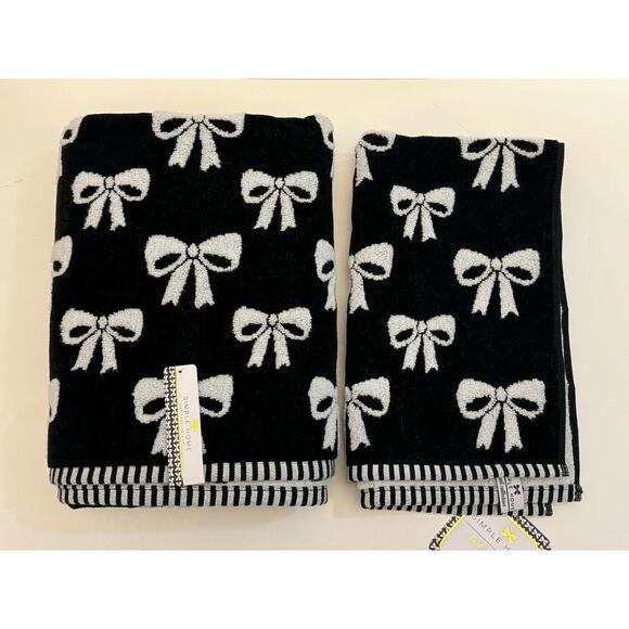 2PCSimple Home Black White Bows Bath Hand Towel Set Coquette Bathroom Decor - Picture 1 of 7